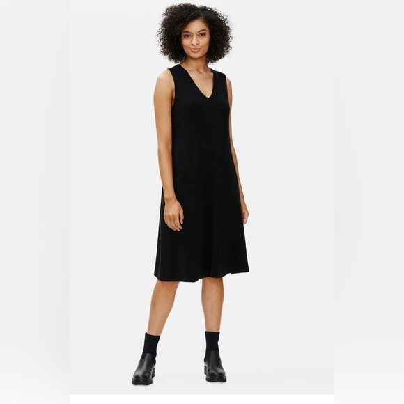 Eileen Fisher | Linen Blend Stretch Sleeveless Smocked Dress Medium Lagenlook - Picture 1 of 7
